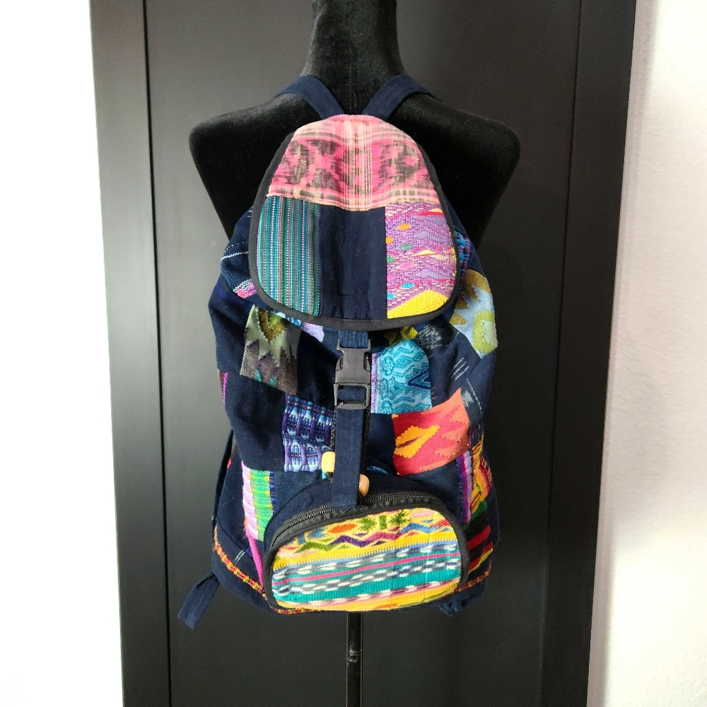 NWOT Guatemalan upcycled cotton patchwork bohemian free spirited backpack bag